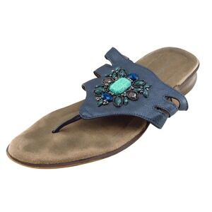 Naturalizer Sz 10 W Blue Flip Flop Leather Women Sandals Janna